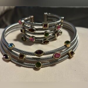 Elegant Silver Multi-Stone Necklace and Bracelet Set